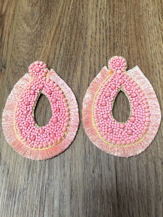 Source Unknown Jewelry - Boutique Pink Beaded Teardrop Fringe Earrings Boho Statement Post Seed Bead